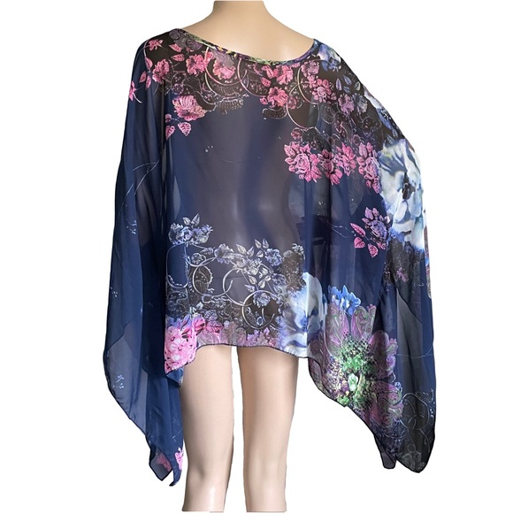 Navy Floral Sheer Blouse - Picture 2 of 5